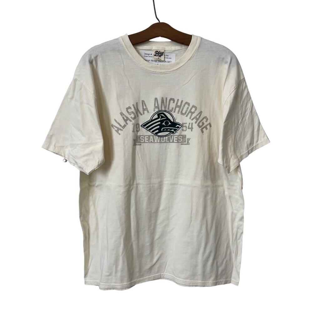 Blue 84 Alaska Anchorage 1954 Seawolves Graphic T Shirt Mens L Ivory Cotton NEW